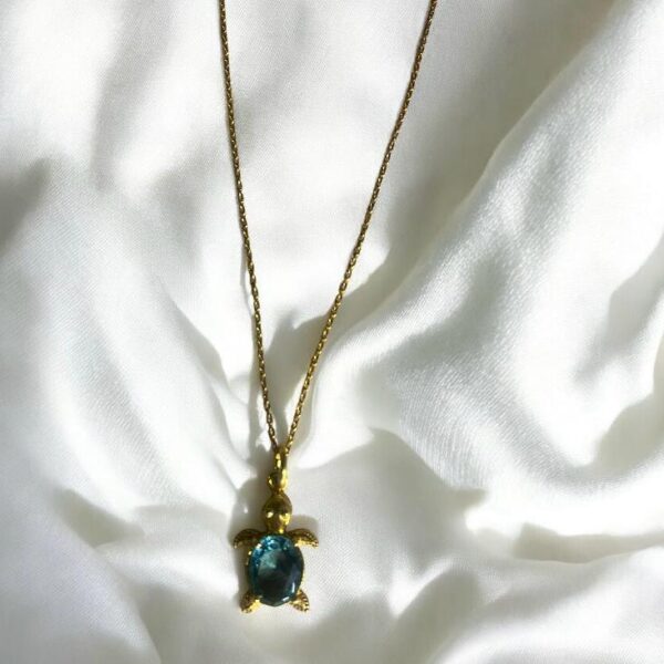 Mavi Taşlı Kaplumbağa gold gümüş kolye reyhan coşkun