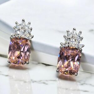 Pembe Kare Taşlı Zirkon Gümüş Küpe