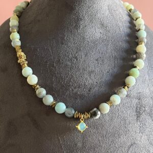 Akuamarin ve Labradonit Özel Tasarım Gümüş Kolye