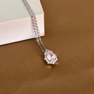 Pembe Zirkon Taşlı Damla Gümüş Kolye