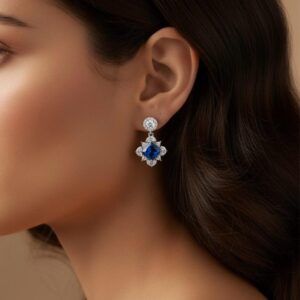 Mavi Kare Taşlı Gümüş Küpe