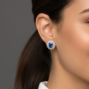 Oval Mavi Taşlı Gümüş Küpe