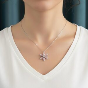 Pembe Lotus Zirkon Gümüş Kolye