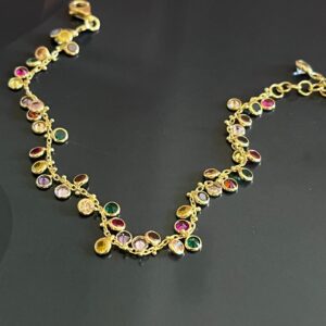 Işıltılı Renkli Taş Detaylı Gold Gümüş Bileklik