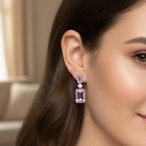 Ametist Elmas Kesim Baget Taşlı Küpe