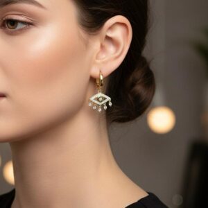 Dörtgen Gold Sallantılı Gümüş Küpe