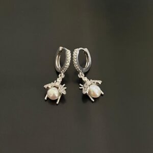 İnci Detaylı Arı Halka Gümüş Küpe