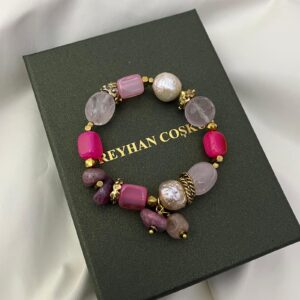 İnci Pembe Kuvars Turmalin Tasarım Bileklik