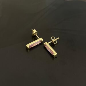 Pembe Baget Taşlı Gold Gümüş Küpe