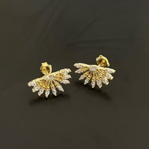 Sıralı Taşlı Yelpaze Gold Gümüş Küpe