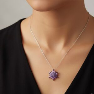 Mor Zirkon Taşlı Aster Yıldız Çiçeği Gümüş Kolye