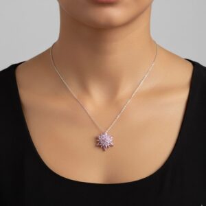 Pembe Zirkon Taşlı Aster Yıldız Çiçeği Gümüş Kolye
