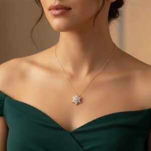 Zirkon Taşlı Aster Yıldız Çiçeği Gold Gümüş Kolye