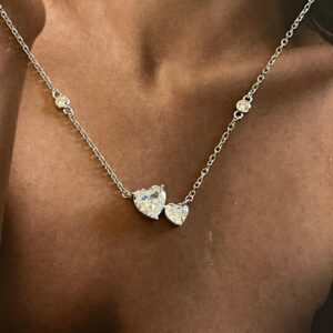 Ice Cut Kesim Taşlı Çift Kalpli Gümüş Kolye