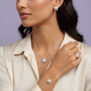 Gümüş Baget Set ( Kolye, Yüzük, Bileklik, Küpe)