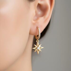 Kutup Yıldızı Detaylı Gold Gümüş Küpe