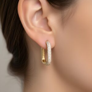 Taşlı Ataç Gold Gümüş Küpe