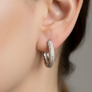 Taşlı Halka Gümüş Küpe