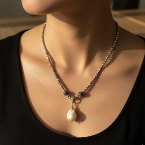 Tak-Çıkar Barok İncili Hematit Tasarım Kolye