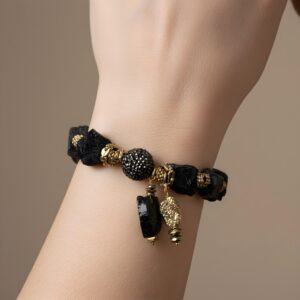 Siyah Turmalin Doğaltaş Tasarım Bileklik