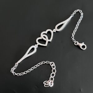 Kalp Kalbe Karşı Zirkon Taşlı Gümüş Bileklik