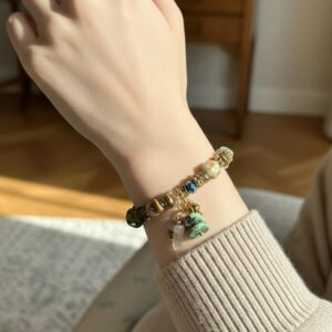 Afrika Turkuazı Yeşim ve Jasper Doğaltaş Tasarım Bileklik