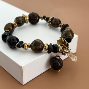 Bronzit, Oniks ve Dumanlı Kuvars Doğal Taşlı Tasarım Bileklik