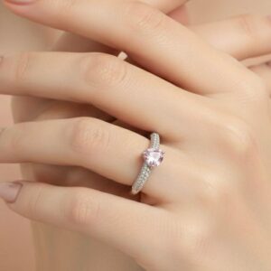 Pembe Kalpli Taşlı Bombe Gümüş Yüzük (Ölçü 19)