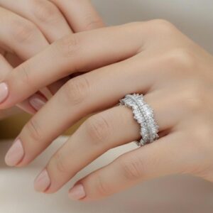 Taşlı Geometrik Tasarım Tamtur Gümüş Yüzük